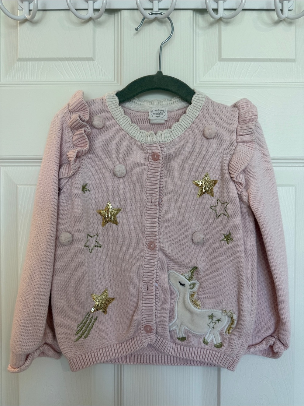 Mud Pie Kids Pink Unicorn & Star Knit Cardigan